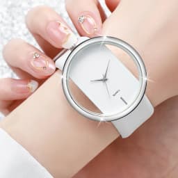 2PCS Couple's Watches Fashion Hollow Out Dial Women’s Watch Leather Band Analog Quartz Wristwatch(Without Box)