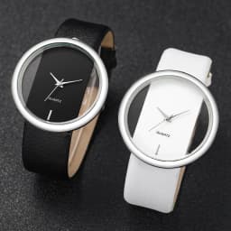 2PCS Couple's Watches Fashion Hollow Out Dial Women’s Watch Leather Band Analog Quartz Wristwatch(Without Box)
