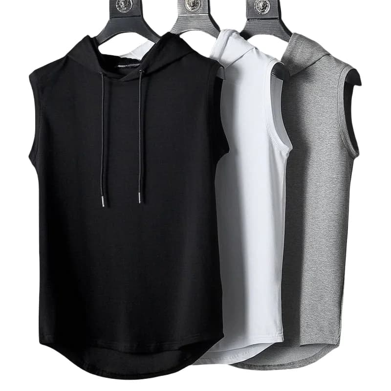 Mens Sleeveless Hooded Tank Tops Summer Gym Bodybuilding Fitness Sport Workout Singlet Solid Color Sports Vest