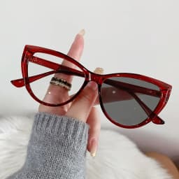 Cat Eye Frame Outdoor Photochromic Sunglasses Fashion Trendy Anti Blue Light Plain Eyeglasses Finished Optical Spectacle Eyewear