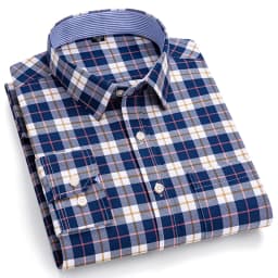 Men's Social Shirts Long Sleeve 100%Pure Cotton Oxford Buttoned Plaid Formal Male Casual Clothes Oversized Shirt Plus Size S-7XL