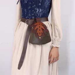 UYEE Medieval Belt Elf Leaf Waist Bag Renaissance Belt Cosplay Copper Coin Waist Bag Skirt Buckle Prop Leather Belt Halloween