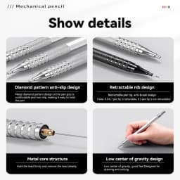 0.3 0.5 0.7 mm Mechanical Pencil Low Center of Gravity Metal Writing Art Drawing Painting Automatic Pencil Office School Supply