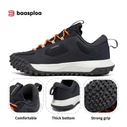 Baasploa Hiking Shoes Men Outdoor Waterproof Camping Resistant Non Slip Sneakers Male Casual Lightweight Lace-Up Walking Shoes