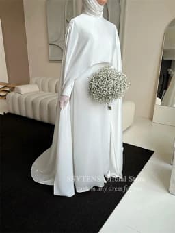 SSYTENS Modest Muslim Wedding Dresses for Women 2026 Nikkah Bride Dress Veiled Long Customized White Civil Bride Bridal Gown