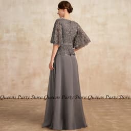 Mother of The Bride Dress Batwing Sleeves V Neck Stones Lace Chiffon A Line Wedding Guest Gown Woman Evening Party Dresses