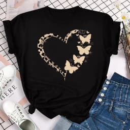 New Blue Butterfly Floral Printed T-Shirt Women's Summer Casual Short Sleeve O-neck Tops 90s Fashion Graphic Female Tops Tees