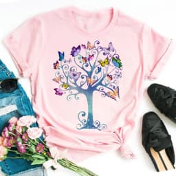 New Blue Butterfly Floral Printed T-Shirt Women's Summer Casual Short Sleeve O-neck Tops 90s Fashion Graphic Female Tops Tees