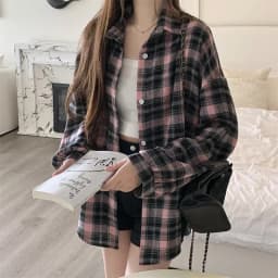 Black Flannel Shirt for Women Long Sleeve Collared Button-Up Tartan Plaid Shirt Jacket Teen-girl Casual Everyday Outfit