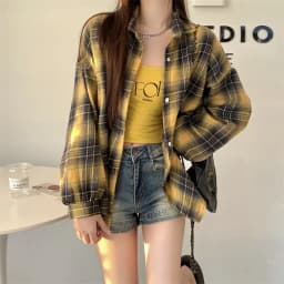 Black Flannel Shirt for Women Long Sleeve Collared Button-Up Tartan Plaid Shirt Jacket Teen-girl Casual Everyday Outfit