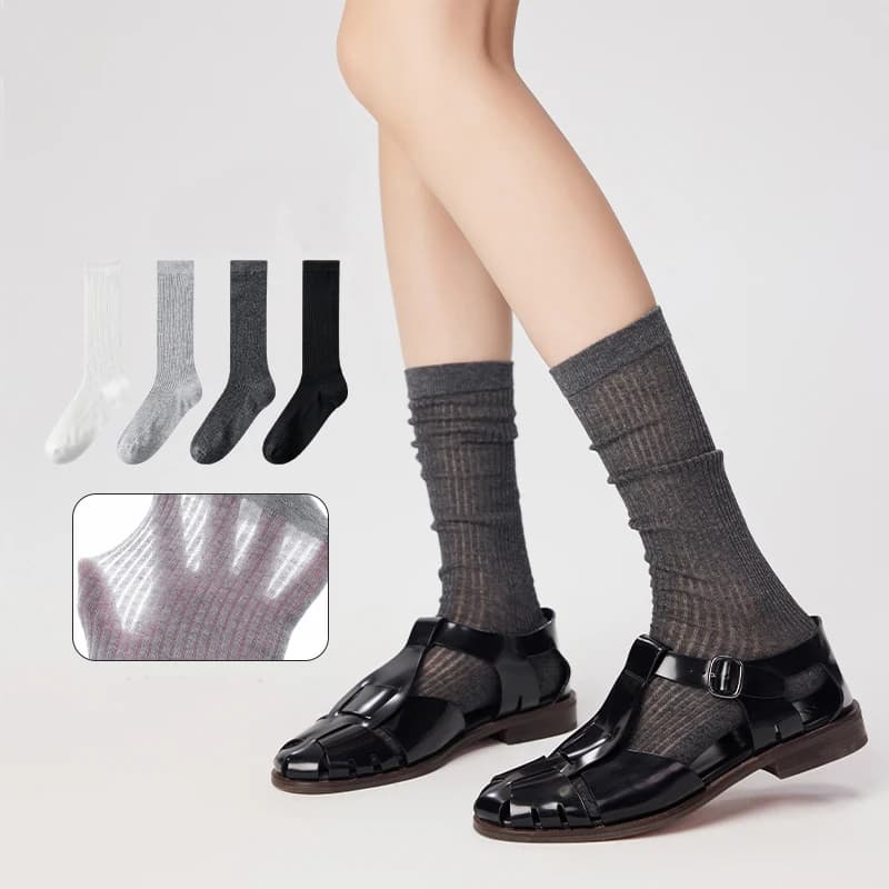 Women's Calf Socks Summer Hollow Mesh Breathable Ballet Style Black And White Gray Thin Style Soft Slimming Sweet Mid Tube Socks