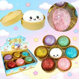Colorful Dumpling Squishes Stress Balls Fidget Sensory Toys Simulation Food Squishies Bun with Steamer Squeeze Dough Ball Gifts