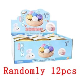 Colorful Dumpling Squishes Stress Balls Fidget Sensory Toys Simulation Food Squishies Bun with Steamer Squeeze Dough Ball Gifts