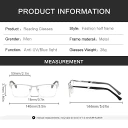 Men's Half-frame Business Reading Glasses Anti-blue Light Anti-fatigue Metal Frame Presbyopia Glasses +1.0 To +4.0