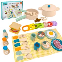 Wooden Kitchen Pretend Play Set Montessori Simulation Plates Dishes Accessories Kitchen Playset Toy for Toddlers Gifts Ages 3+
