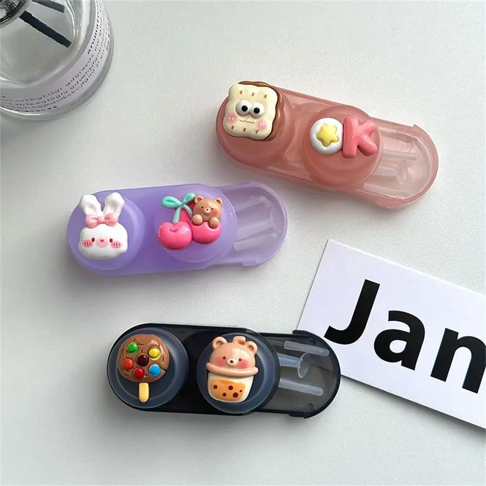 Cute Cartoon Contact Lens Case Women Girls Plastics Myopia Companion Box Simple Cosmetic Contact Lens Box Storage Box