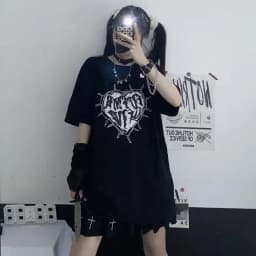 Y2k Fashion Goth Vintage Print T-shirt Women Harajuku Streetwear Dark Gothic Emo Alt Short Sleeve O-neck Loose Black Tee Tops