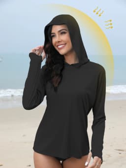 Women's Sunscreen Hoodie with Thumb Buckle and Hidden Ponytail Hole, Outdoor Running Fitness Sports, Leisure Sunscreen T-shirt