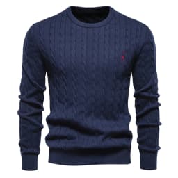 AIOPESON Mens Giraffe Embroidery Cotton Sweaters Round Neck Classic Twist Patterned Pullover Knitted Sweater for Men