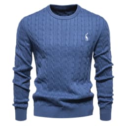 AIOPESON Mens Giraffe Embroidery Cotton Sweaters Round Neck Classic Twist Patterned Pullover Knitted Sweater for Men