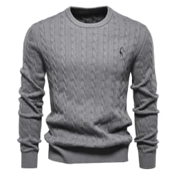 AIOPESON Mens Giraffe Embroidery Cotton Sweaters Round Neck Classic Twist Patterned Pullover Knitted Sweater for Men