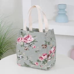 New Canvas Flower Printed Fabric Handbag, Work Portable Multi-Pocket Zipper Semi-Closed Daily Clutter Storage Bag, Bento Bag
