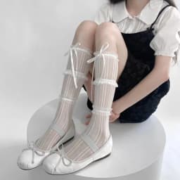 Women's Summer Spring Bow Lace Breathable Socks Black Sexy Stocking Sweet Style Lolita Knee High Socks Girls Gift Medias Kawaii
