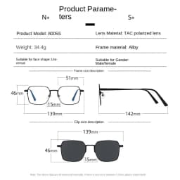 3 in1 Square Frame Magnetic Clip Myopia Sunglasses Glasses Women Men Polarized Prescription Optical Big Frame Eyeglasses