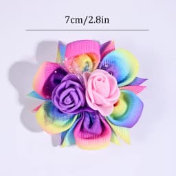 2pcs/Pack Kids' Rainbow Gradient Woven Ribbon Foam Flower Hair Clips, Children's Hair Accessories Hair Clips Hairbows for Girls