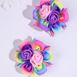 2pcs/Pack Kids' Rainbow Gradient Woven Ribbon Foam Flower Hair Clips, Children's Hair Accessories Hair Clips Hairbows for Girls