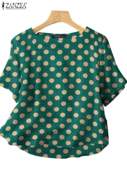 ZANZEA Casual Loose Polka Dot Blouses Women 2024 Summer Half Sleeve O Neck Blusas Mujer Holiday Fashion Everyday Shirt Tops