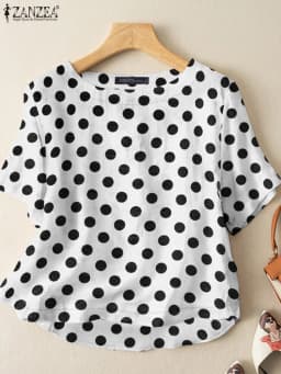 ZANZEA Casual Loose Polka Dot Blouses Women 2024 Summer Half Sleeve O Neck Blusas Mujer Holiday Fashion Everyday Shirt Tops