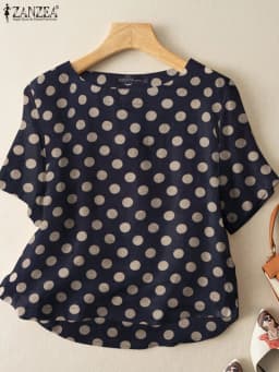 ZANZEA Casual Loose Polka Dot Blouses Women 2024 Summer Half Sleeve O Neck Blusas Mujer Holiday Fashion Everyday Shirt Tops