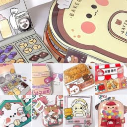 Colorful DIY Waffle Quiet Book Bread Paper Snack Bar Sticker Game. Handmade Toy Fried Chicken Cartoon Busy Book