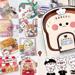 Colorful DIY Waffle Quiet Book Bread Paper Snack Bar Sticker Game. Handmade Toy Fried Chicken Cartoon Busy Book