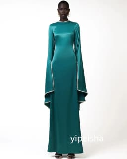Customized Chinese Style Jersey Pearl A-line Scoop Neck Long Dresses Prom Dresses Classic Exquisite Modern Style Pastrol Unisex