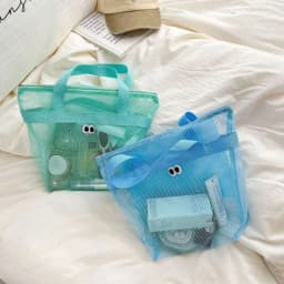 Beach Mesh Wash Bag Cosmetic Bag Large Capacity Shopping Bag Totes Shoulder Bag Portable Handbags Foldable Swimming Storage Bag