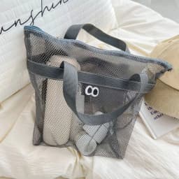 Beach Mesh Wash Bag Cosmetic Bag Large Capacity Shopping Bag Totes Shoulder Bag Portable Handbags Foldable Swimming Storage Bag