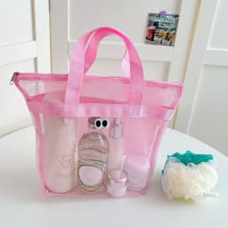 Beach Mesh Wash Bag Cosmetic Bag Large Capacity Shopping Bag Totes Shoulder Bag Portable Handbags Foldable Swimming Storage Bag