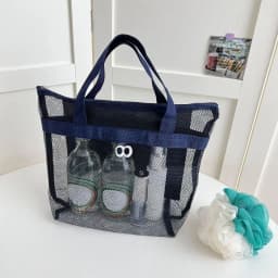 Beach Mesh Wash Bag Cosmetic Bag Large Capacity Shopping Bag Totes Shoulder Bag Portable Handbags Foldable Swimming Storage Bag