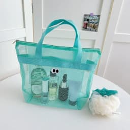 Beach Mesh Wash Bag Cosmetic Bag Large Capacity Shopping Bag Totes Shoulder Bag Portable Handbags Foldable Swimming Storage Bag