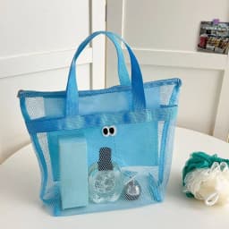 Beach Mesh Wash Bag Cosmetic Bag Large Capacity Shopping Bag Totes Shoulder Bag Portable Handbags Foldable Swimming Storage Bag