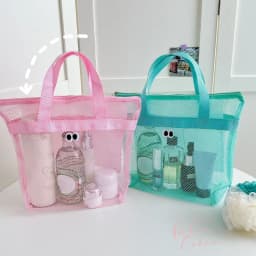 Beach Mesh Wash Bag Cosmetic Bag Large Capacity Shopping Bag Totes Shoulder Bag Portable Handbags Foldable Swimming Storage Bag