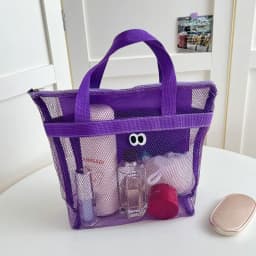 Beach Mesh Wash Bag Cosmetic Bag Large Capacity Shopping Bag Totes Shoulder Bag Portable Handbags Foldable Swimming Storage Bag