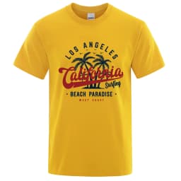 Los Angeles California Beach Paradise Men Tops Fashion Crewneck T Shirt Cotton Summer T-Shirt Breathable Oversize Clothing