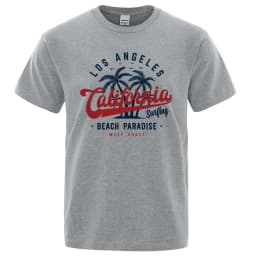 Los Angeles California Beach Paradise Men Tops Fashion Crewneck T Shirt Cotton Summer T-Shirt Breathable Oversize Clothing