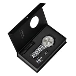 TOMI 4PCS Luxury Business Men's Watch Gift Box Set Luxury Diamond Case Calendar Stainless Steel Strap Quartz Watch Men's Clock