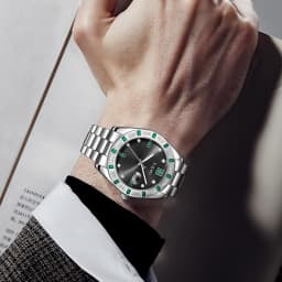 TOMI 4PCS Luxury Business Men's Watch Gift Box Set Luxury Diamond Case Calendar Stainless Steel Strap Quartz Watch Men's Clock