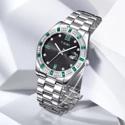 TOMI 4PCS Luxury Business Men's Watch Gift Box Set Luxury Diamond Case Calendar Stainless Steel Strap Quartz Watch Men's Clock