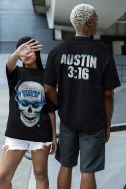 Men's Stone Cold Steve Austin Skull 3 16 Inch Front&Back T-Shirt